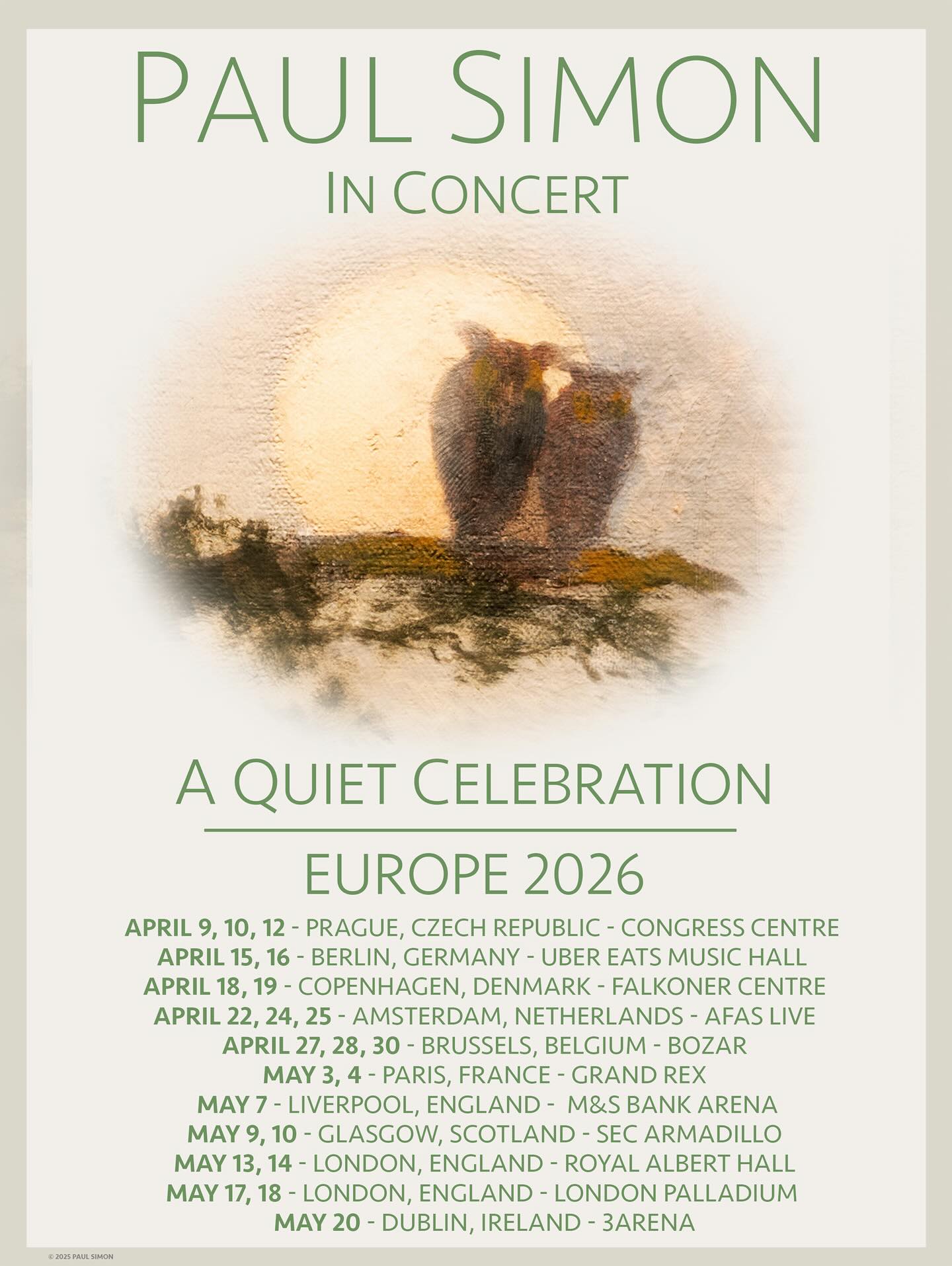 Paul Simon A Quiet Celebration Tour Poster 2026