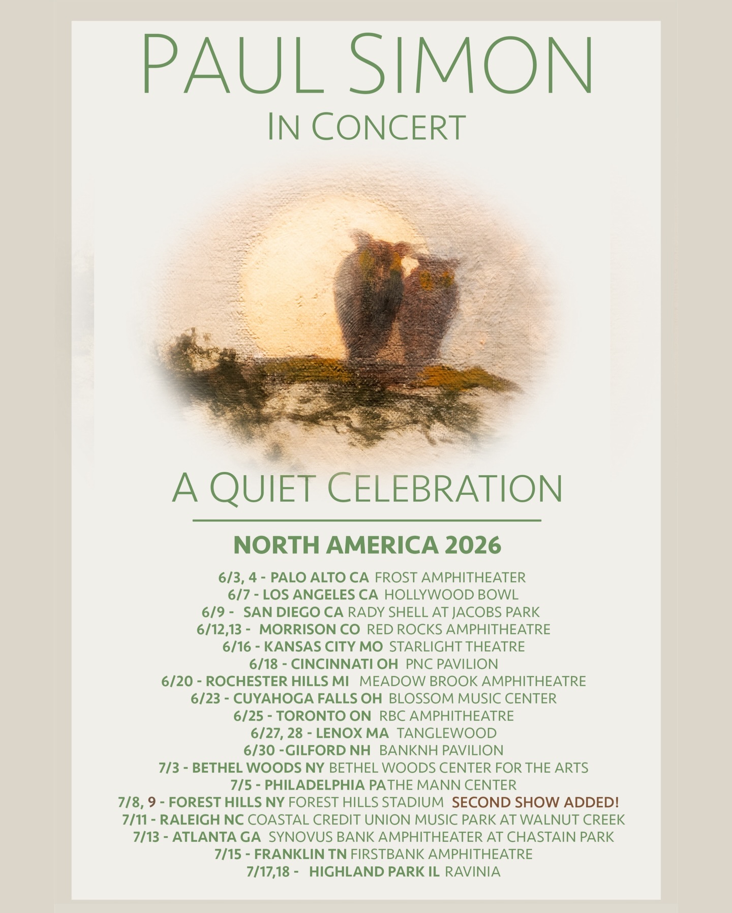 Paul Simon A Quiet Celebration Tour Poster 2026